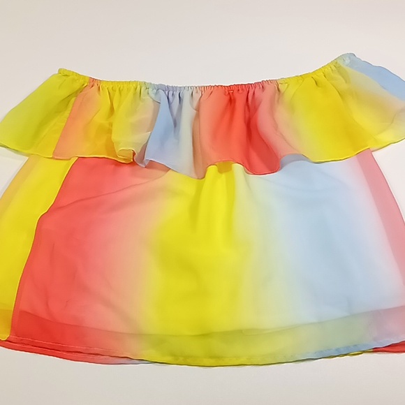 Palms Away Rainbow On/Off Shoulder Cropped Top Size Small - Picture 10 of 12